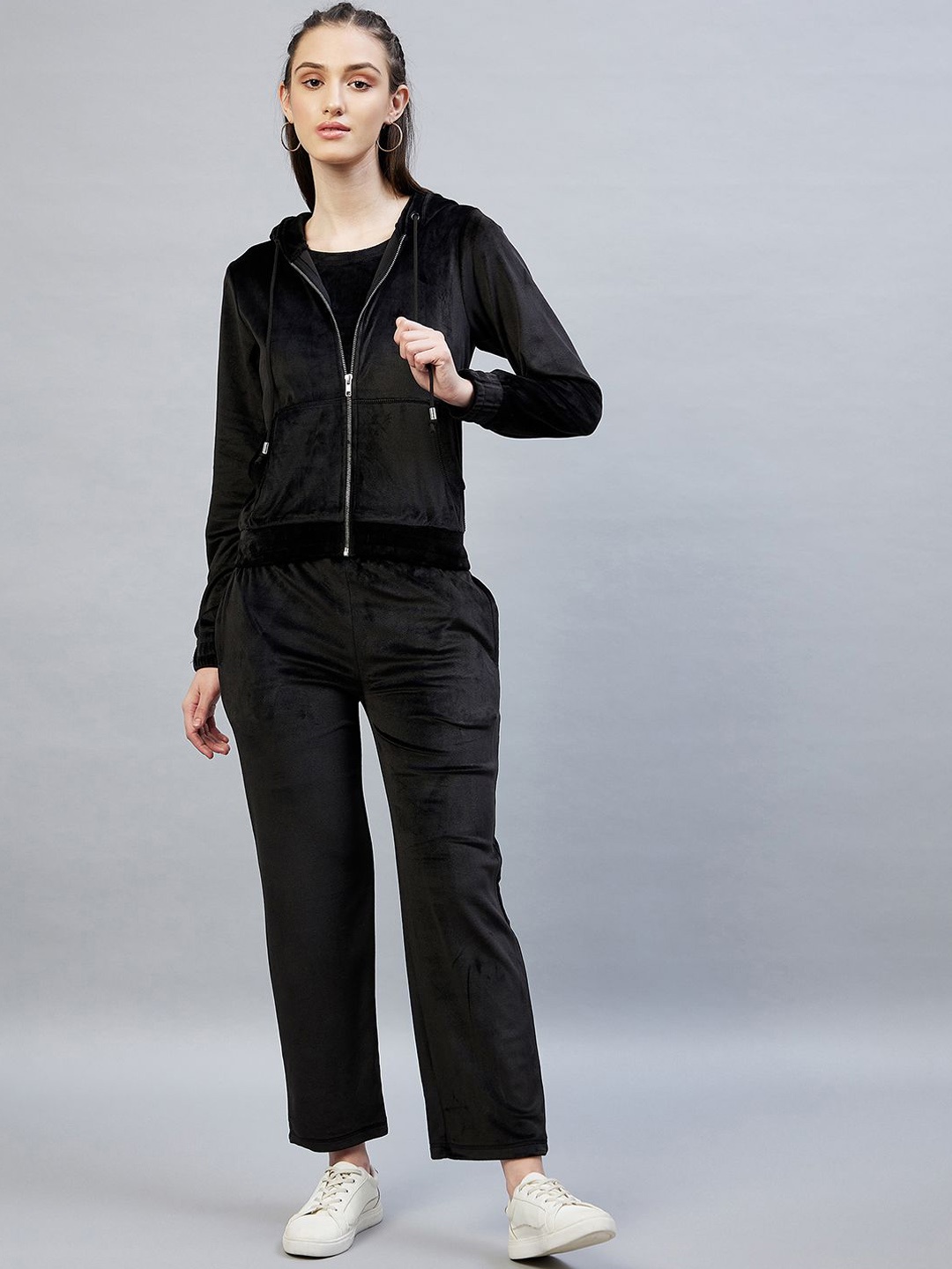 

DELAN Hooded Pure Cotton Sweatshirt & Trouser With Top, Black
