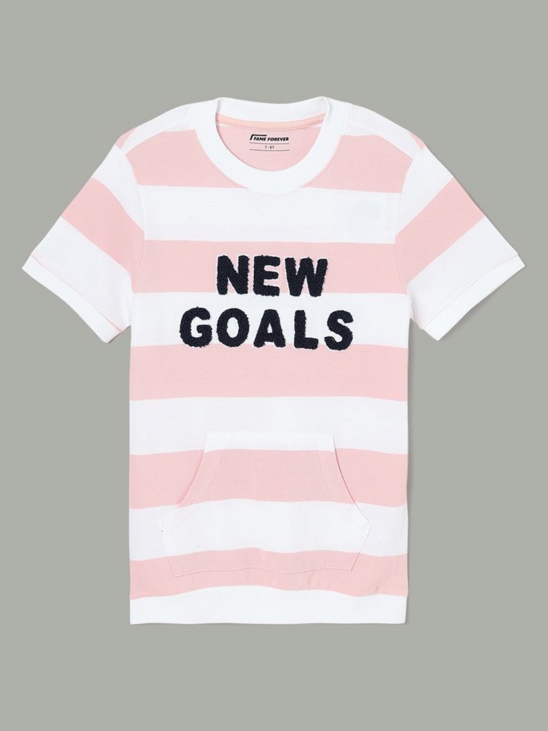 

Fame Forever by Lifestyle Boys Striped Round Neck Cotton T-shirt, Pink