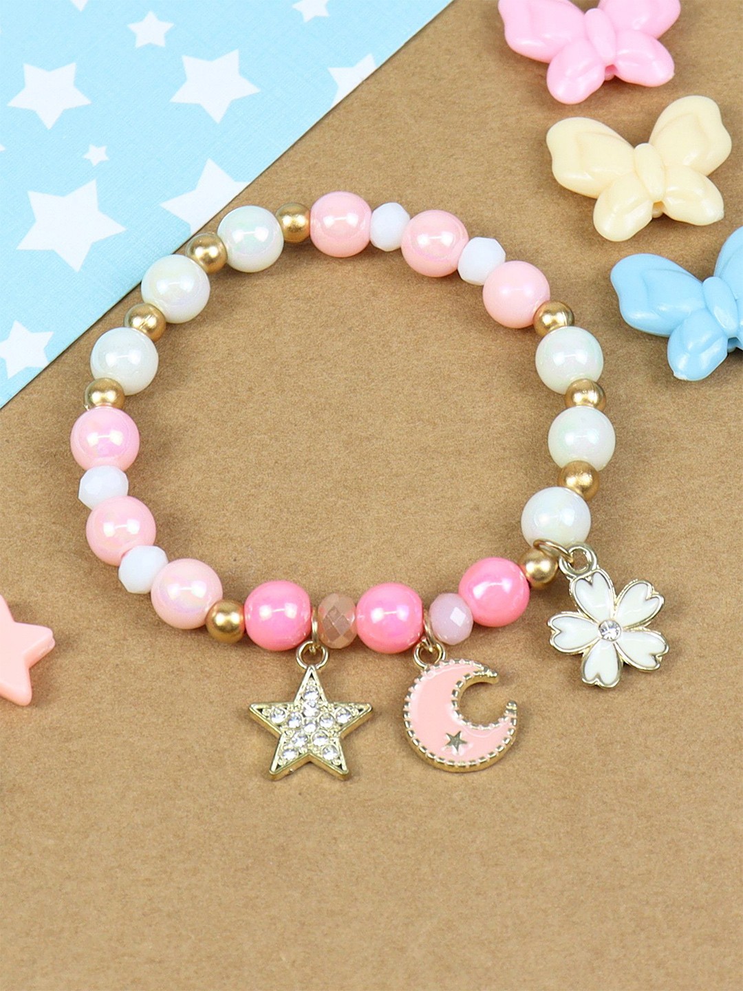 

Asthetika Kids Girls Beaded Elasticated Bracelet, Pink