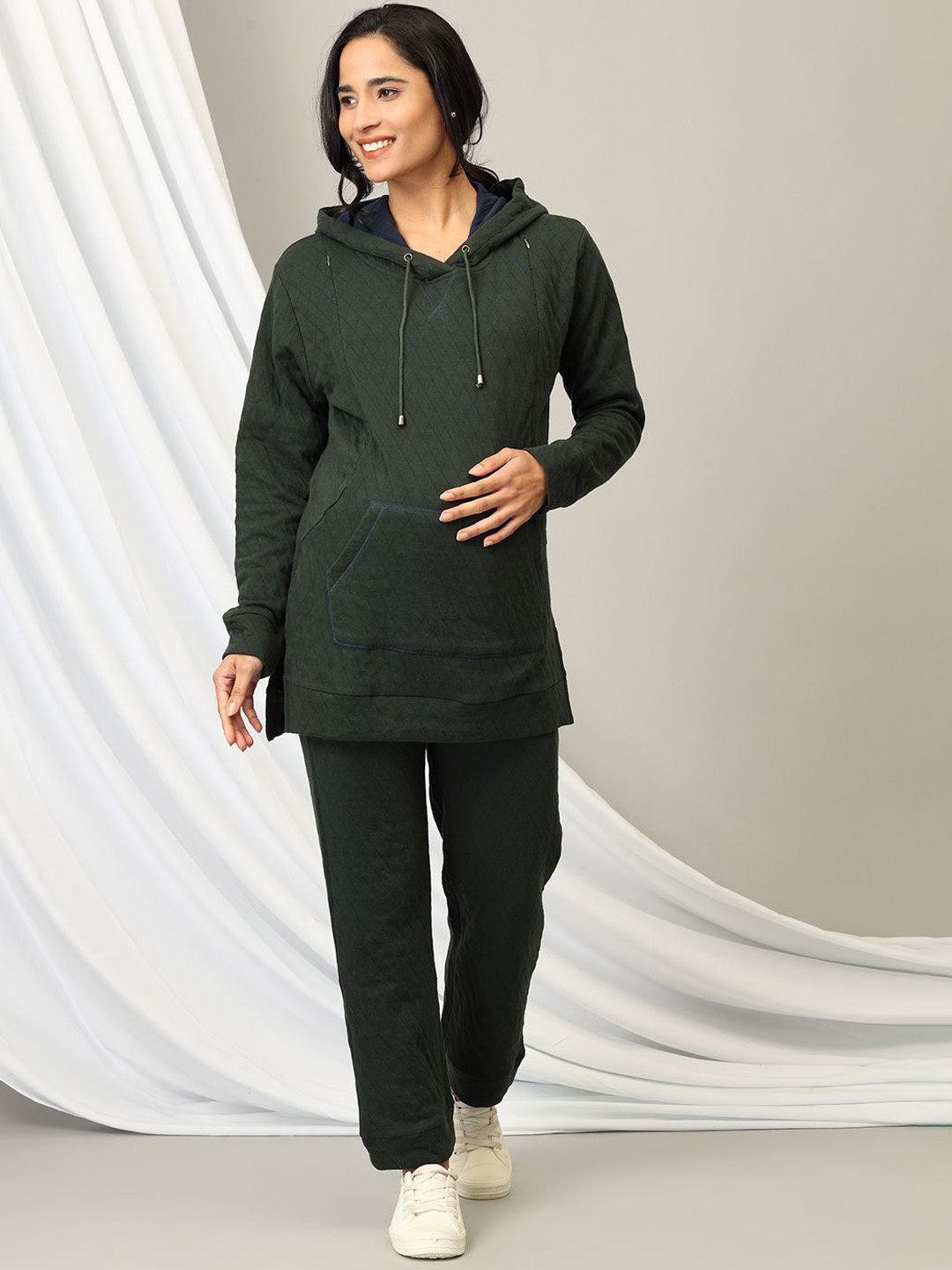 

The Mom Store Pure Cotton Maternity Sweatshirt With Trouser Co-Ords, Green