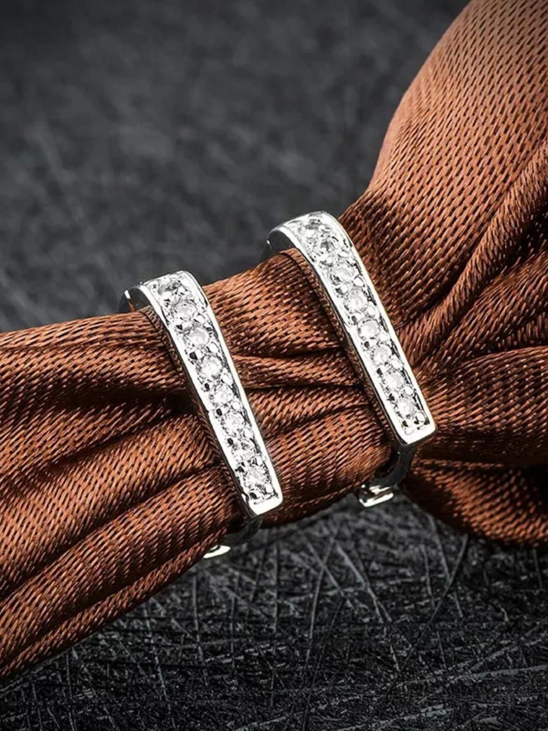 

MYKI Silver-Plated Contemporary Stainless Steel Cubic Zirconia Hoop Earrings