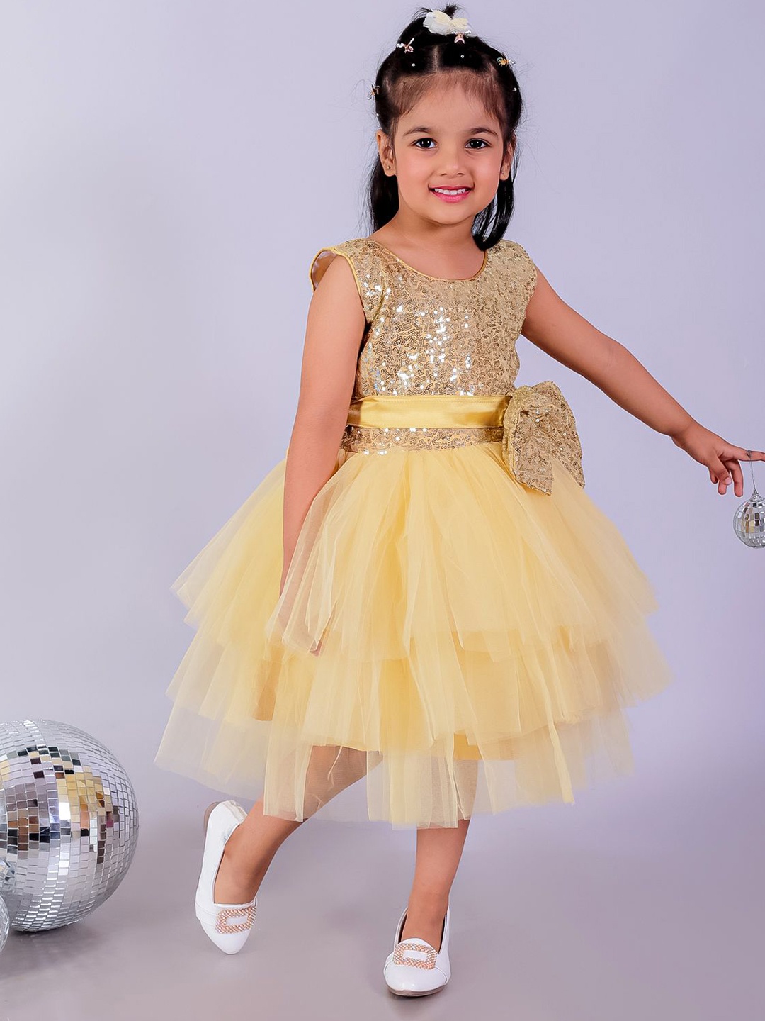 

The Mom Store Girls Fit & Flare Midi Dress, Gold
