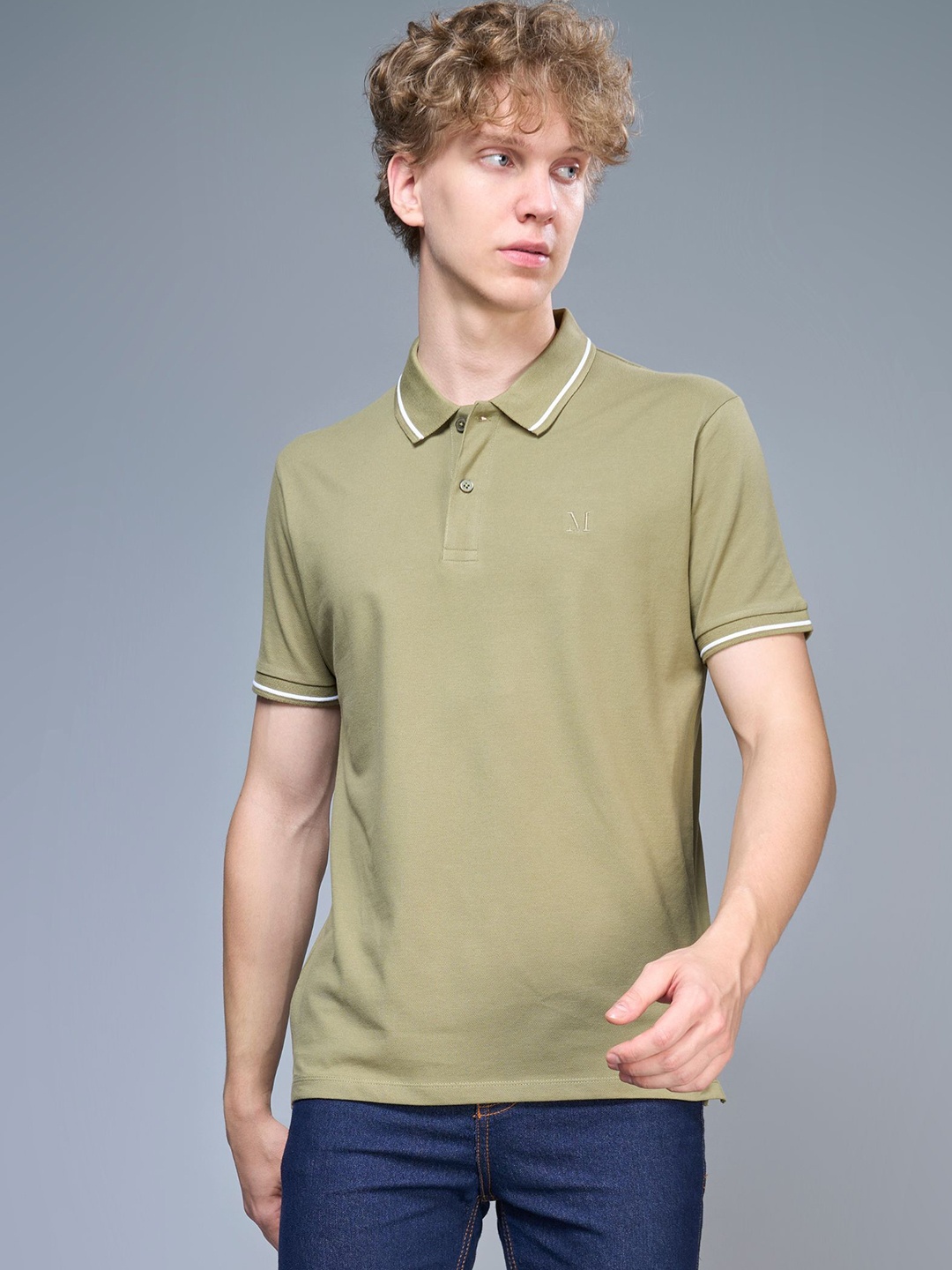 

MAXZONE Men Solid Polo Collar T-shirt, Olive