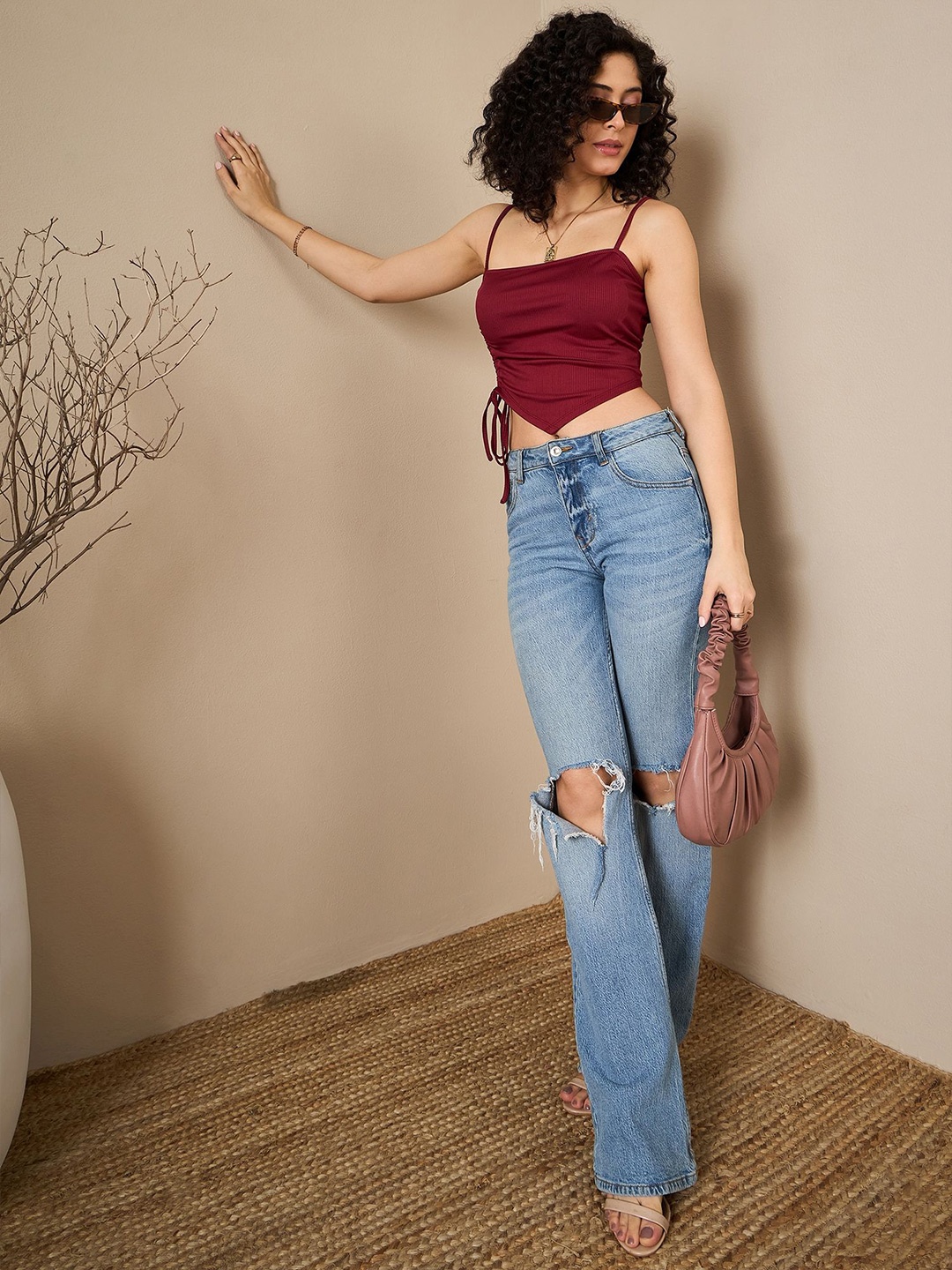 

Kibo Women Shoulder Straps Corset Crop Top, Maroon