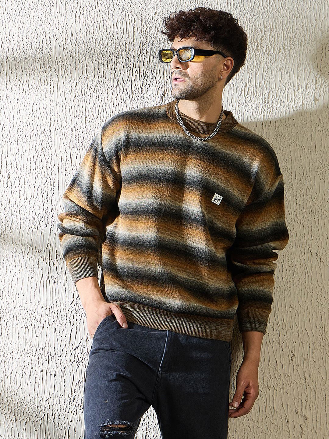 

FUGAZEE Men Striped Long Sleeves Pullover, Brown