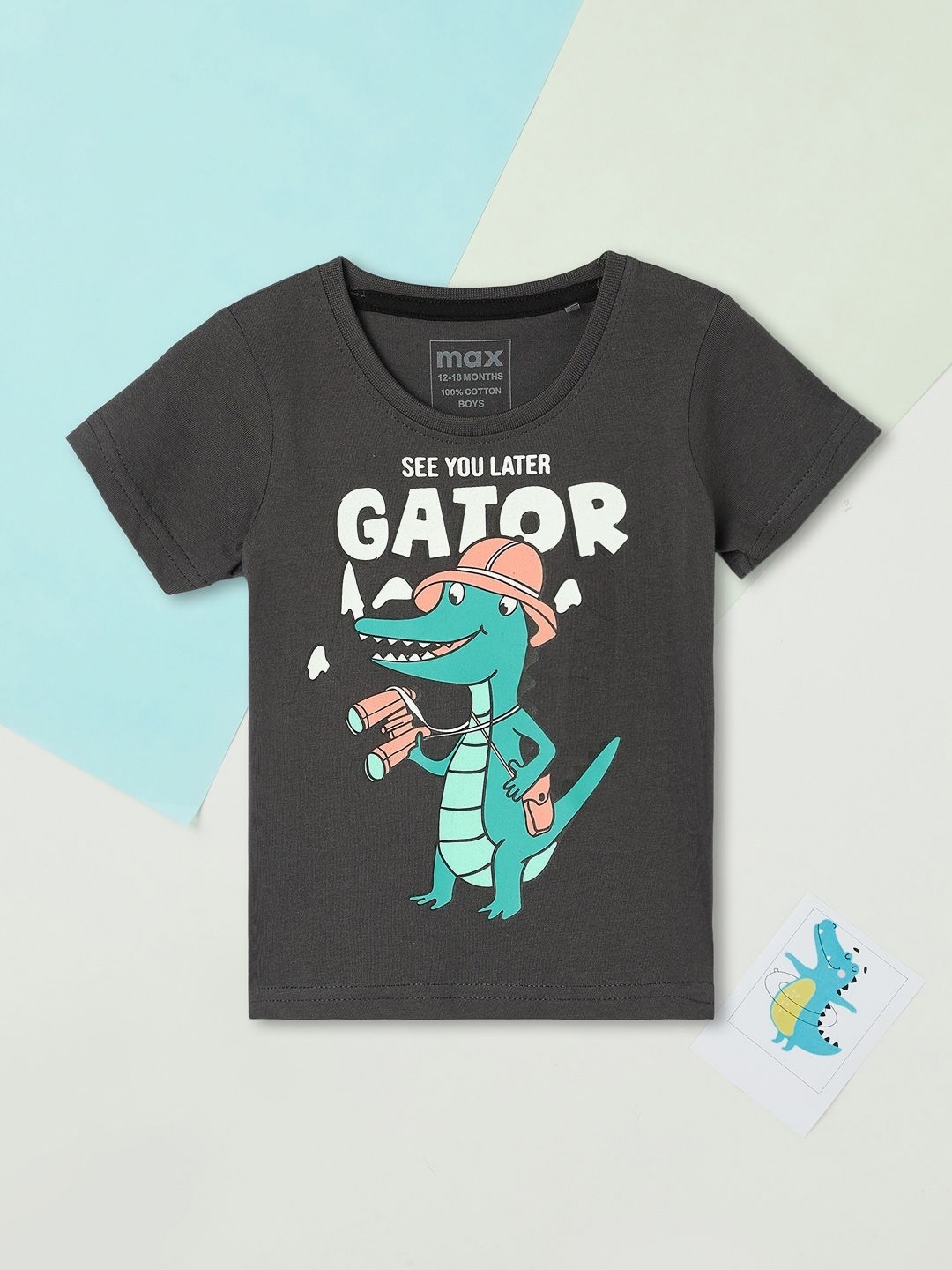 

max Boys Graphic Printed Round Neck Cotton T-shirt, Grey