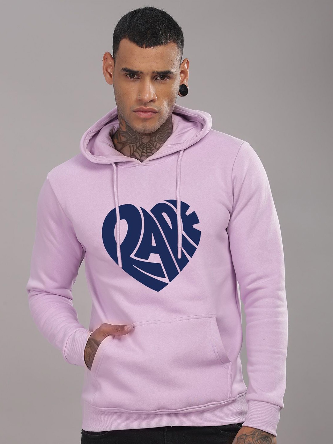 

ADRO Men Cotton Graphic Printed Hooded Sweatshirt, Lavender