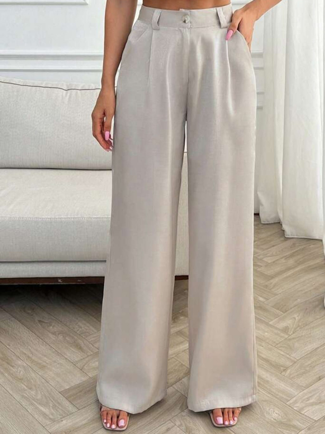 

Next One Women Smart High-Rise Easy Wash Pleated Trousers, Beige