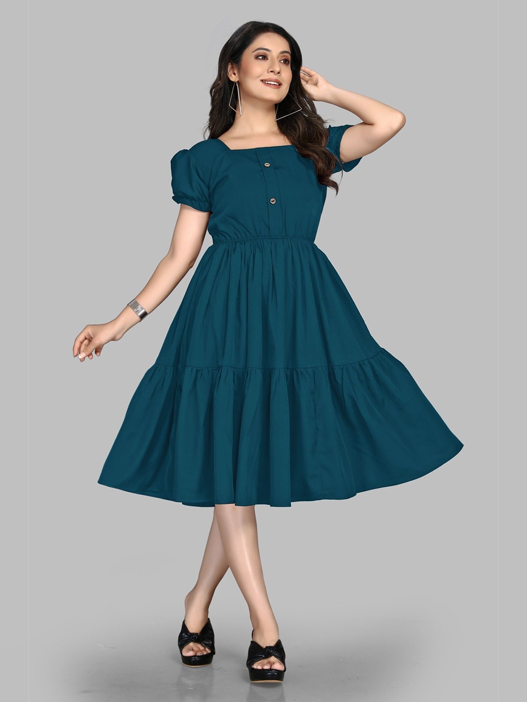 

Raiyani Enterprise Women Pleated Fit & Flare Dress, Teal