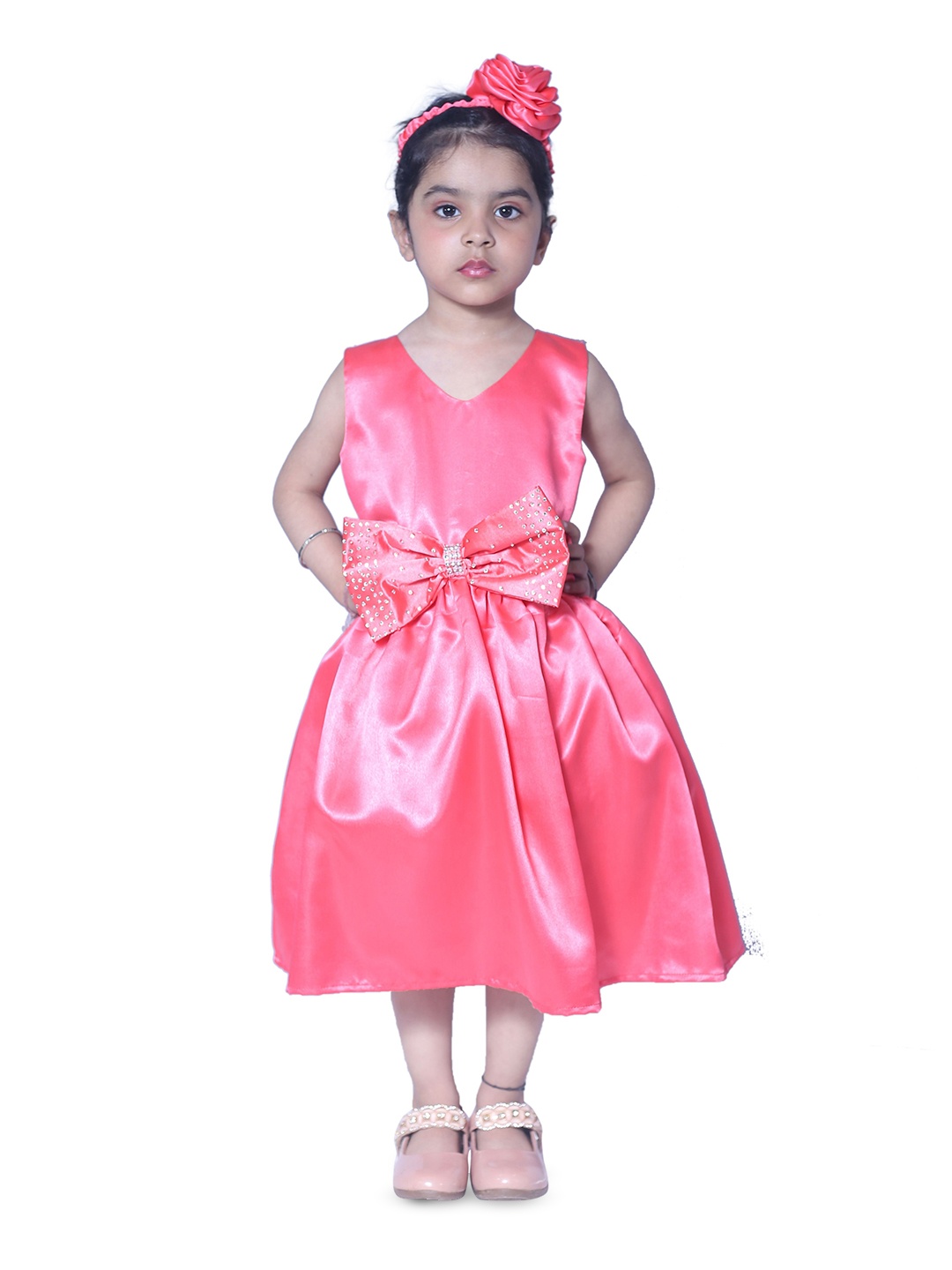 

Wish little Girls Solid V-Neck Sleeveless A-Line Dress, Pink