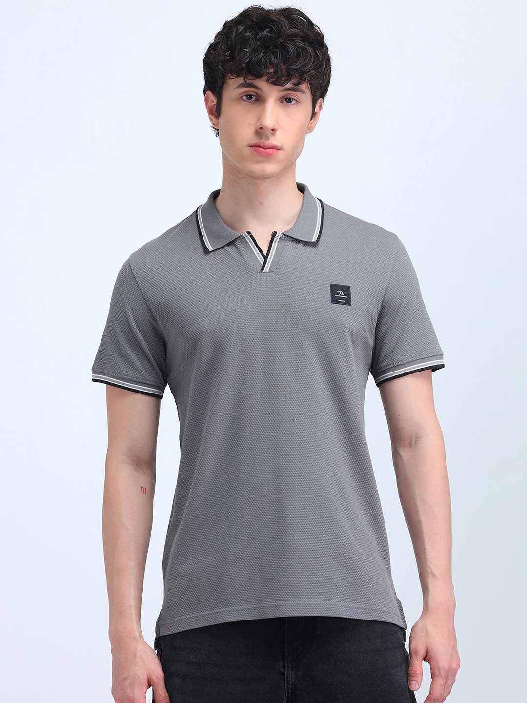 

Flying Machine Men Solid Polo Collar Cotton T-shirt, Grey