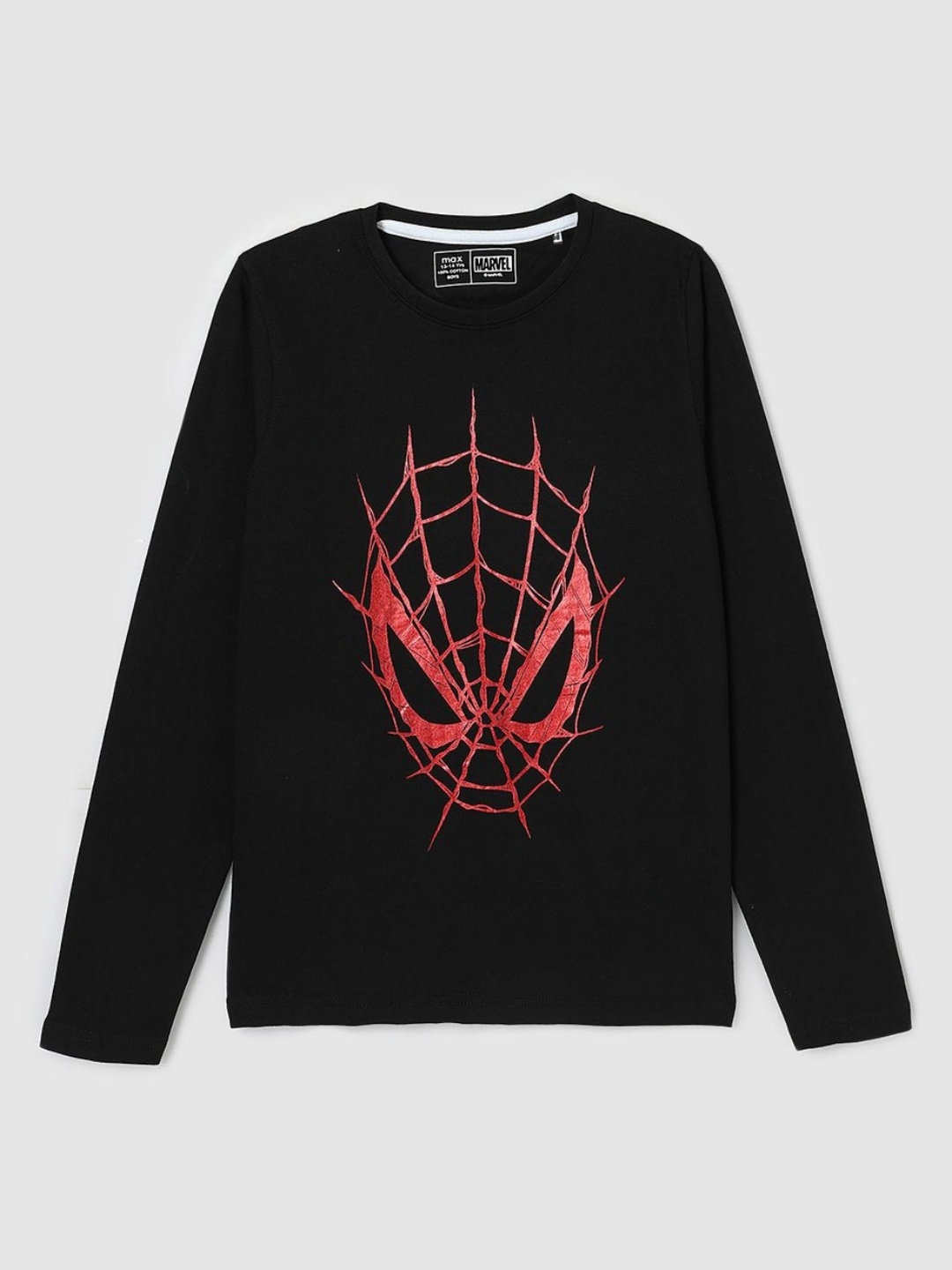 

max Boys Graphic Printed Round Neck Cotton Spider-Man T-shirt, Black