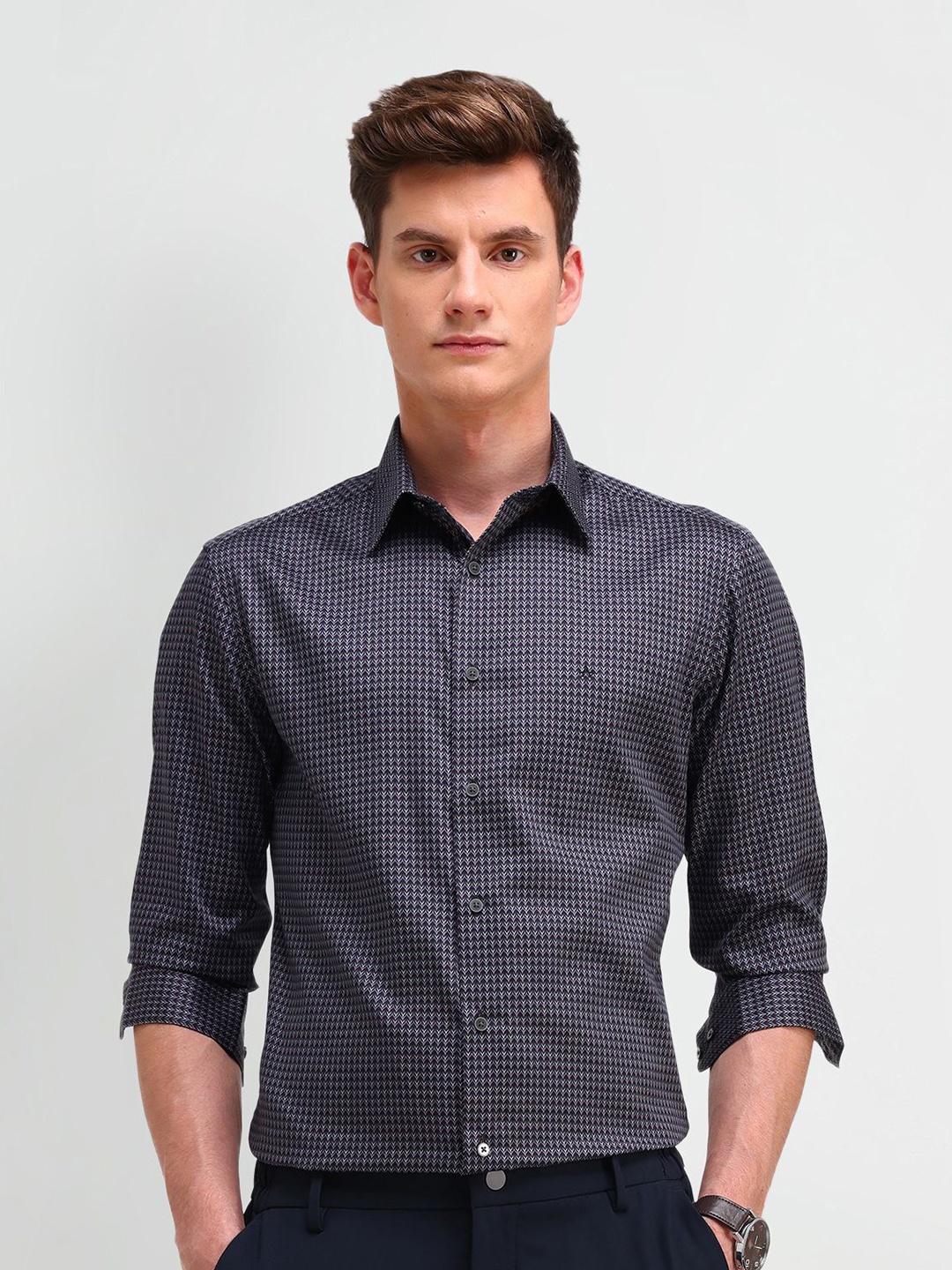 

Arrow New York Men Manhattan Micro Ditsy Printed Cotton Slim Fit Casual Shirt, Black