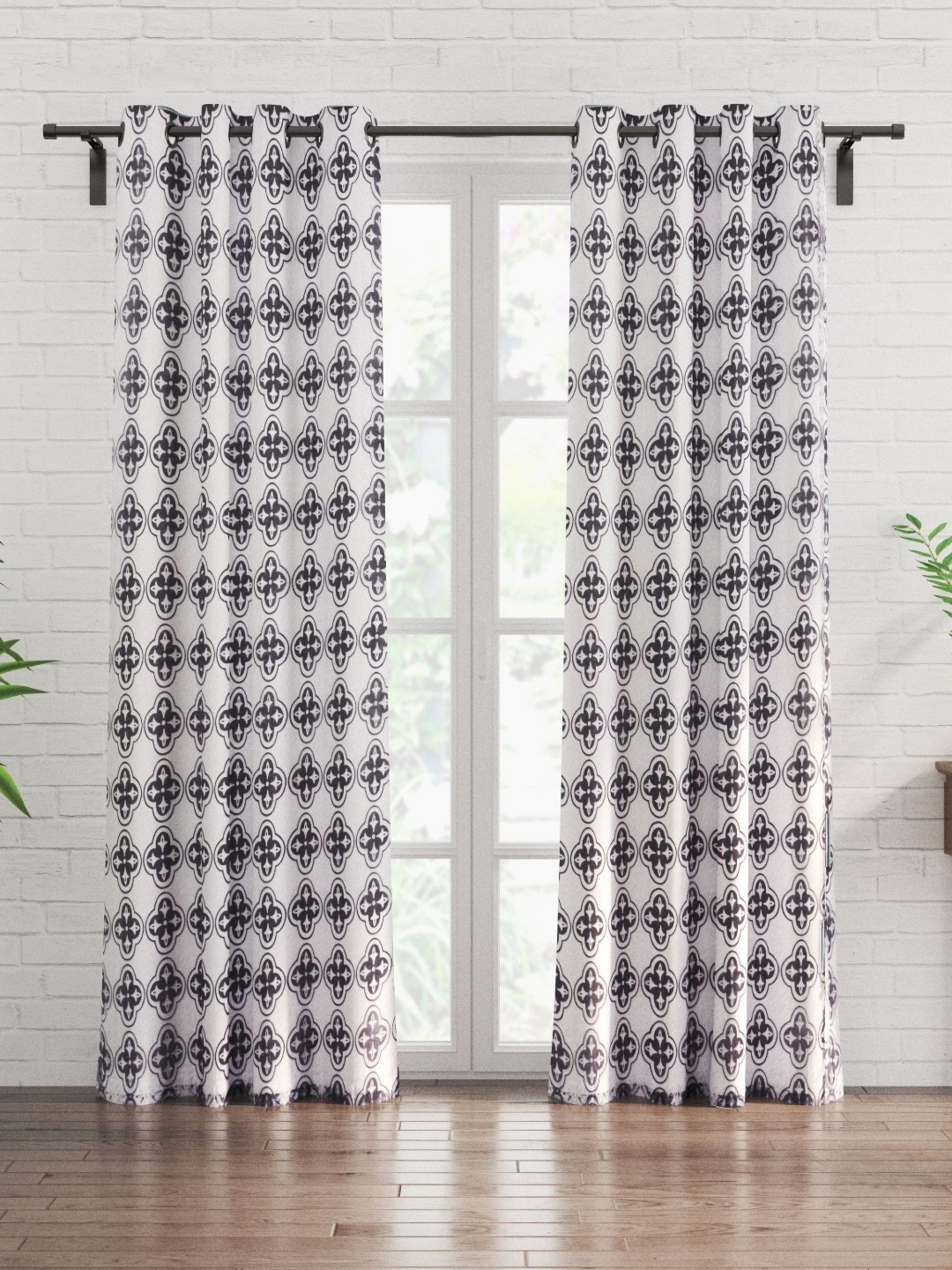 

Home Centre Off White & Black 2 Pieces Geometric Sheer Door Curtain