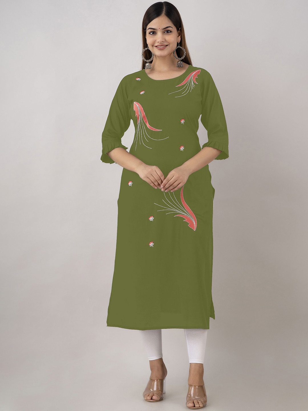 

zeenat libas Floral Embroidered Straight Kurta, Green