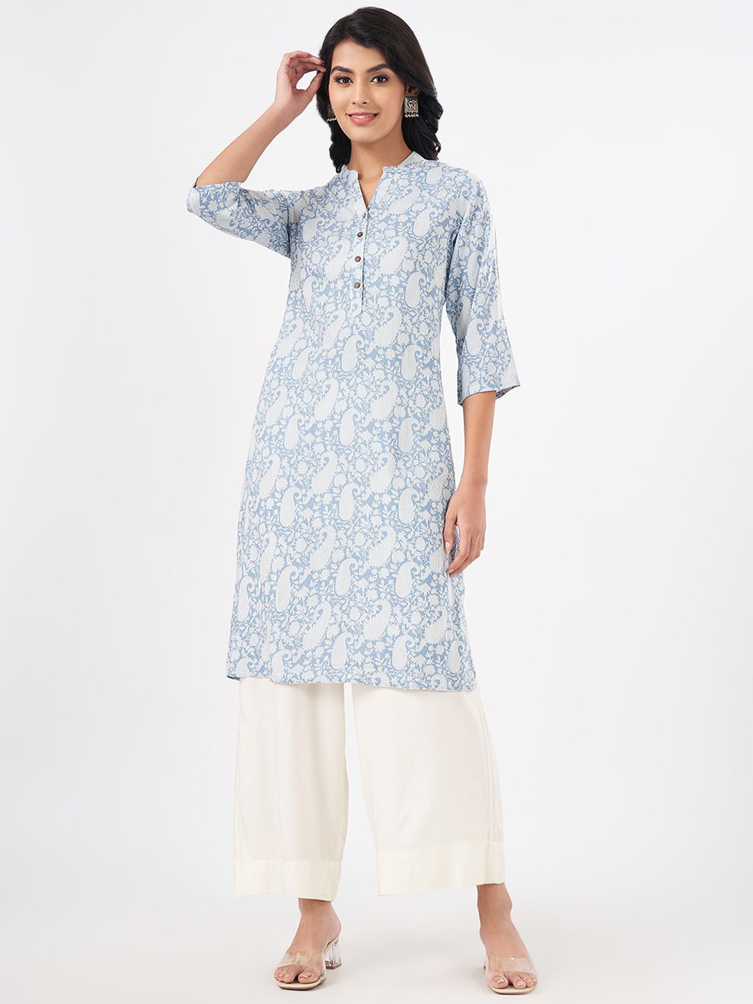 

RANGMANCH BY PANTALOONS Paisley Printed Straight Kurta, Steel