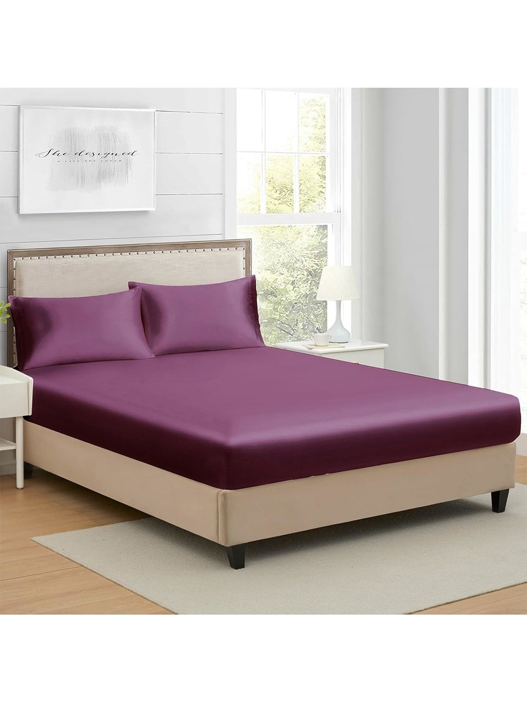 

MUSH Purple 400 TC Flitted King Bedsheet Set 2.74m x 2.74m