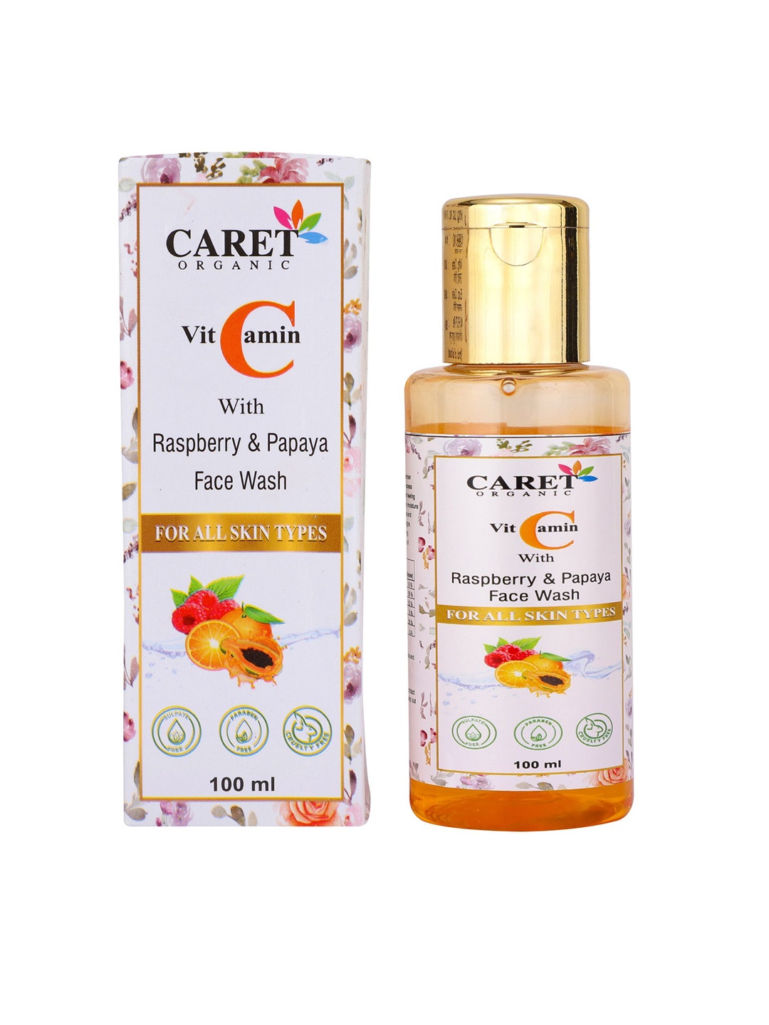 

CARET ORGANIC Vitamin C With Raspberry & Papaya Face Wash For All Skin Type - 100 ml, White