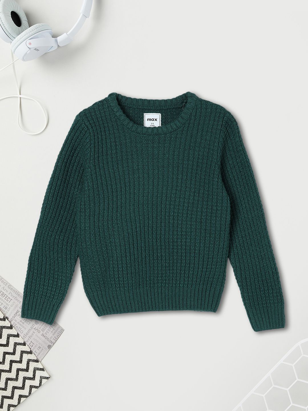 

max Boys Solid Pullover Sweaters, Green