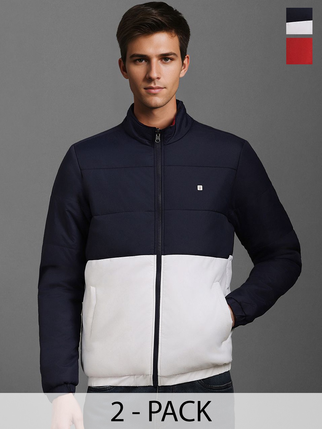 

Louis Philippe Sport Men Colourblocked Reversible Sporty Jacket, Navy blue