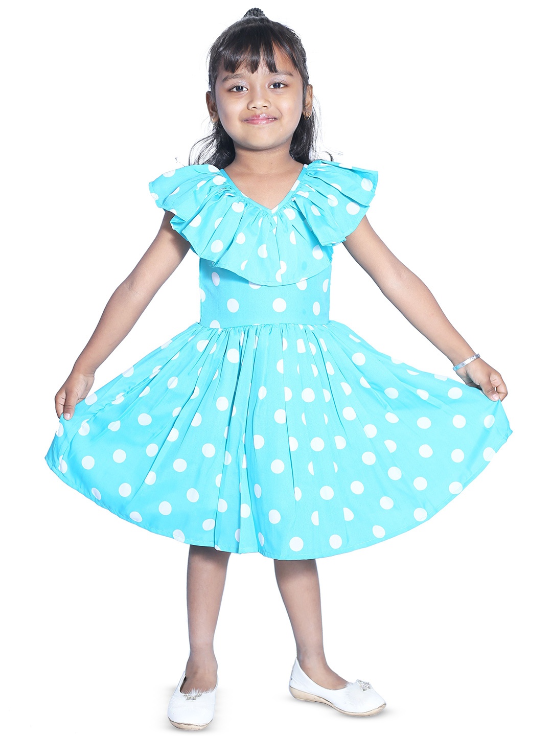 

Wish little Girls Polka Dot Fit and Flare Casual Dress, Turquoise blue