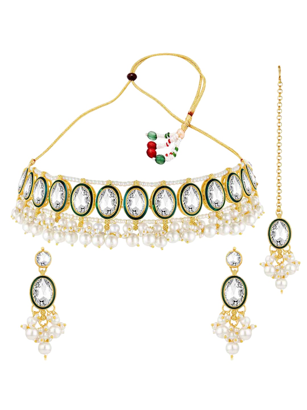 

Peora Gold- Plated Crystal Stone Studded & Beaded Jewellery Set