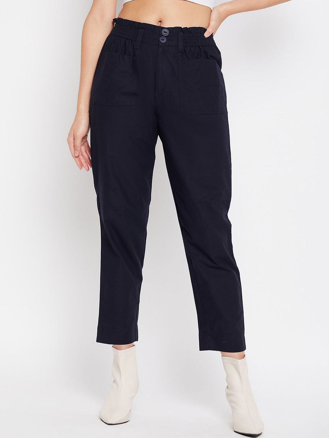 

Madame Women Mid-Rise Trousers, Navy blue