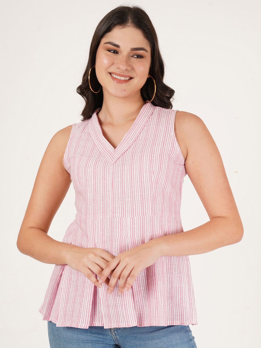 

Brownverse Women Embellished Mandarin Collar Cotton Top, Pink