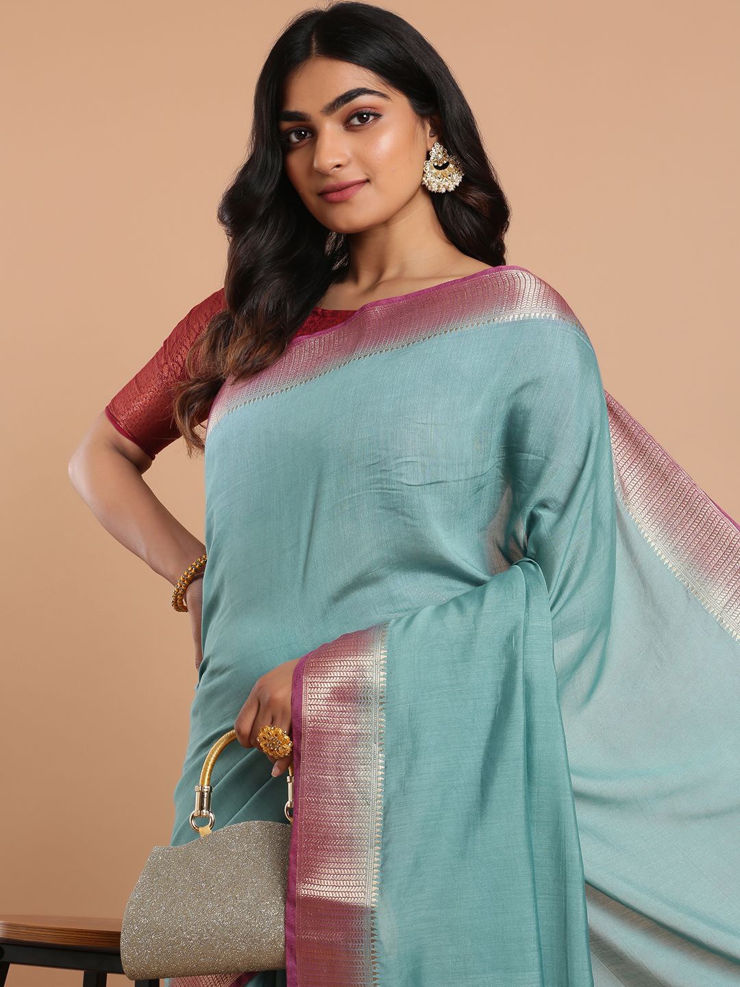 

Kalyan Silks Chanderi Saree With Blouse Piece, Blue