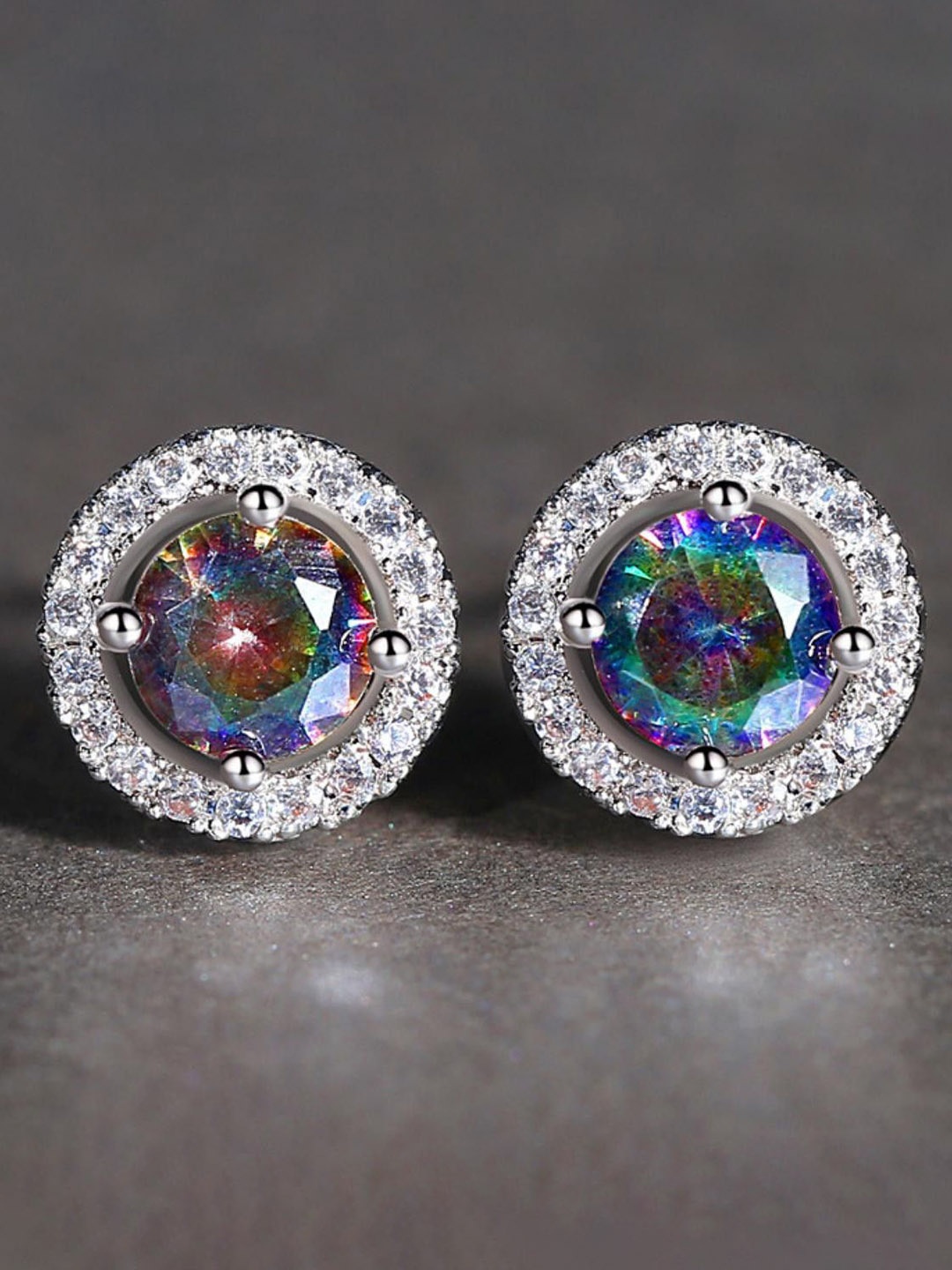 

MYKI Silver-Plated Stainless Steel Cubic Zirconia Stone Studded Studs