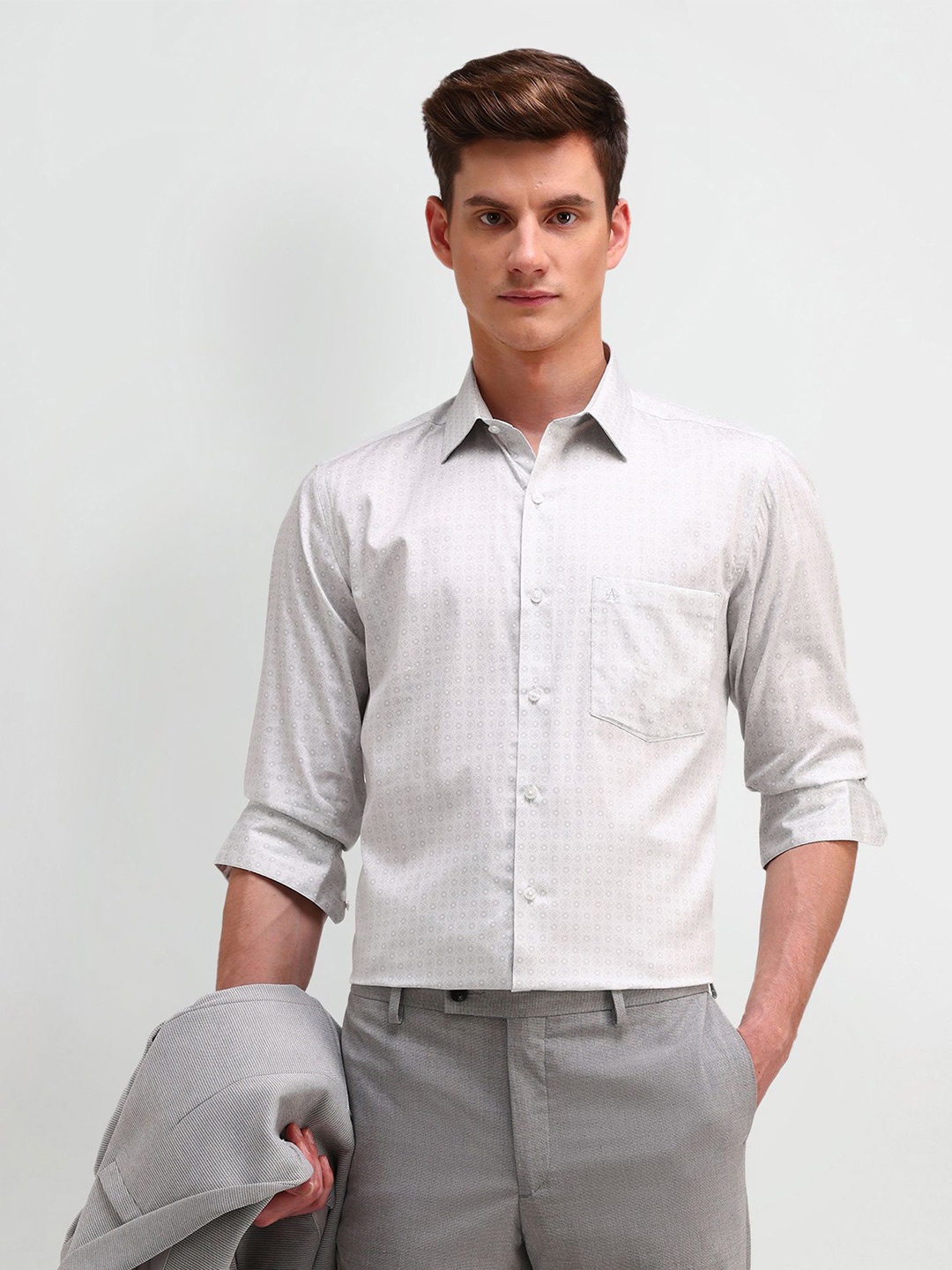 

Arrow Men Classic Spread Collar Floral Printed Cotton Casual Shirt, Grey