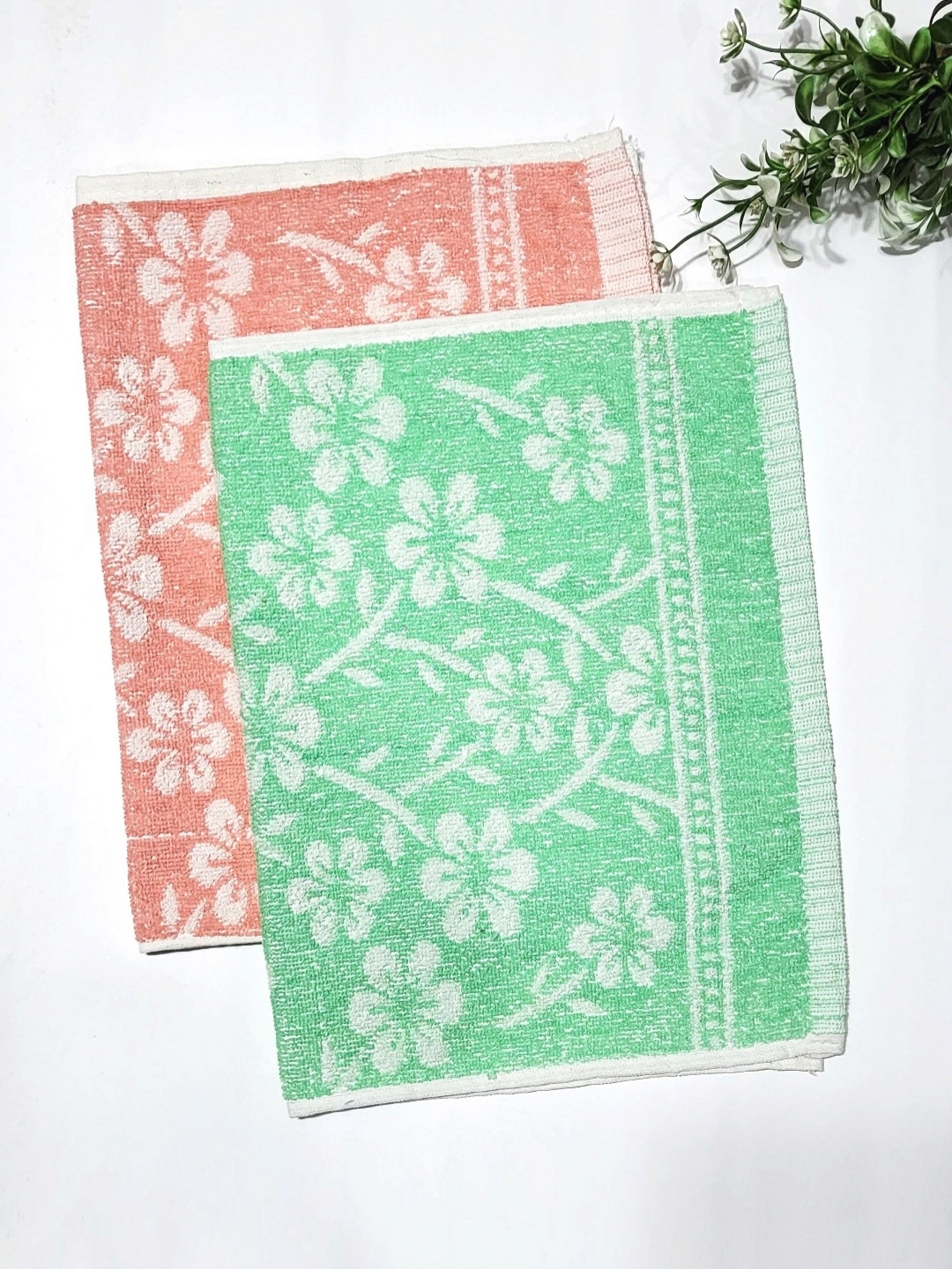 

ANA Green & Orange Coloured 2 Pieces Printed Pure Cotton Hand Towels