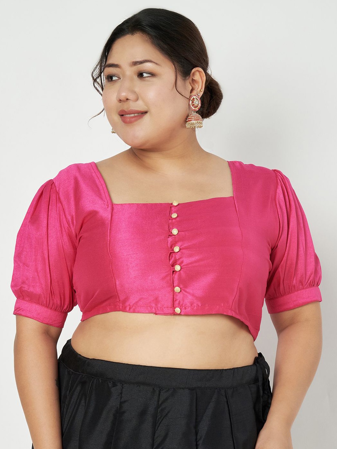 

studio rasa Silk Short Sleeves Saree Blouse, Pink