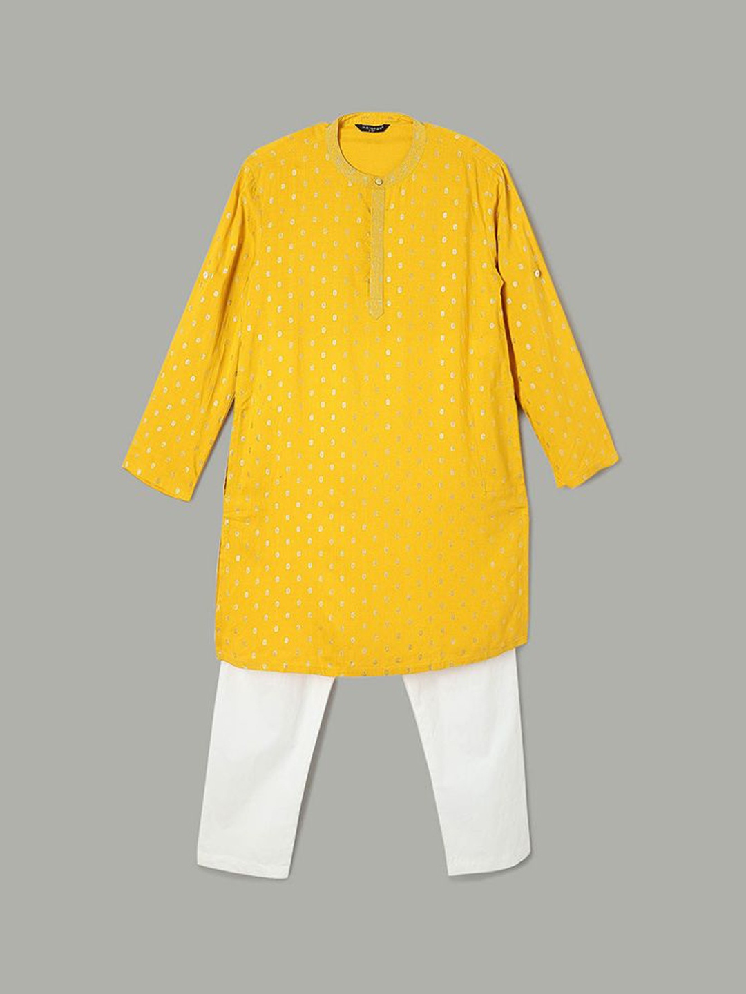 

Melange by Lifestyle Boys Floral Woven Design Band Collar Kurta with Trouser, Yellow