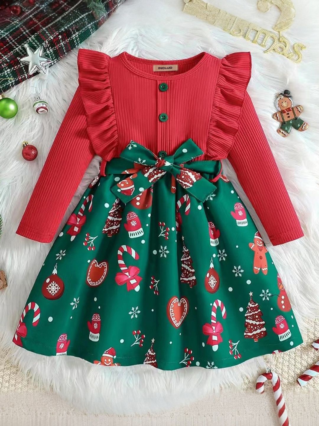 

INCLUD Girls Conversational Printed Fit & Flare Dress, Red