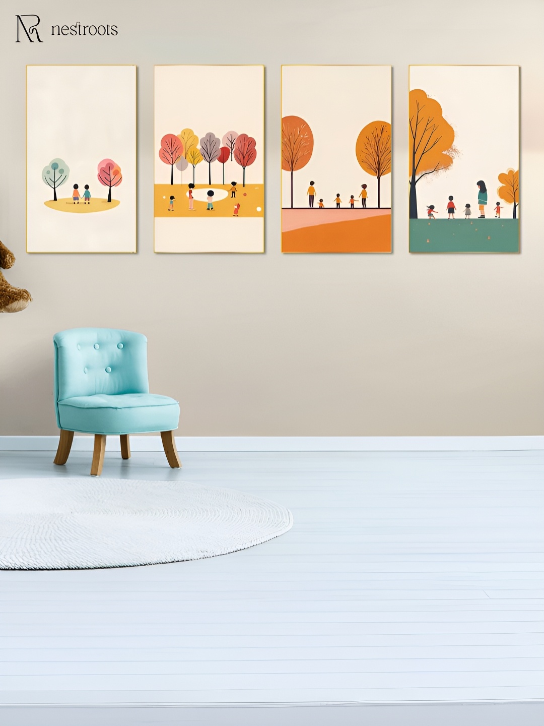 

nestroots Children's Joyful Outdoor Playtime Beige & Orange 4 Pieces Canvas Wall Art