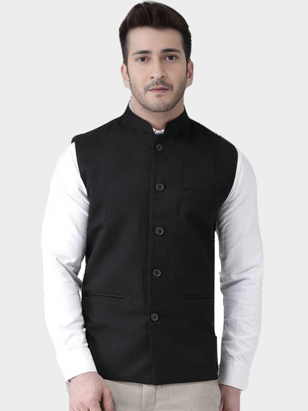 

BAESD Mandarin Collar Regular Fit Waistcoat, Black