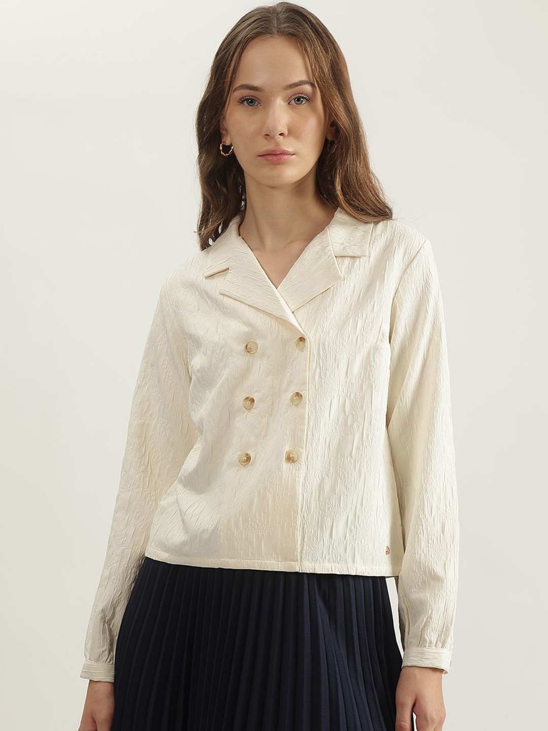 

Iconic Pure Cotton Double-Breasted Blazer, Cream