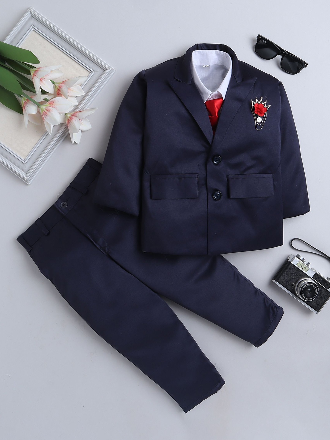 

BAESD Boys Notched Lapel Single-Breasted 3-Piece Suit Set, Navy blue