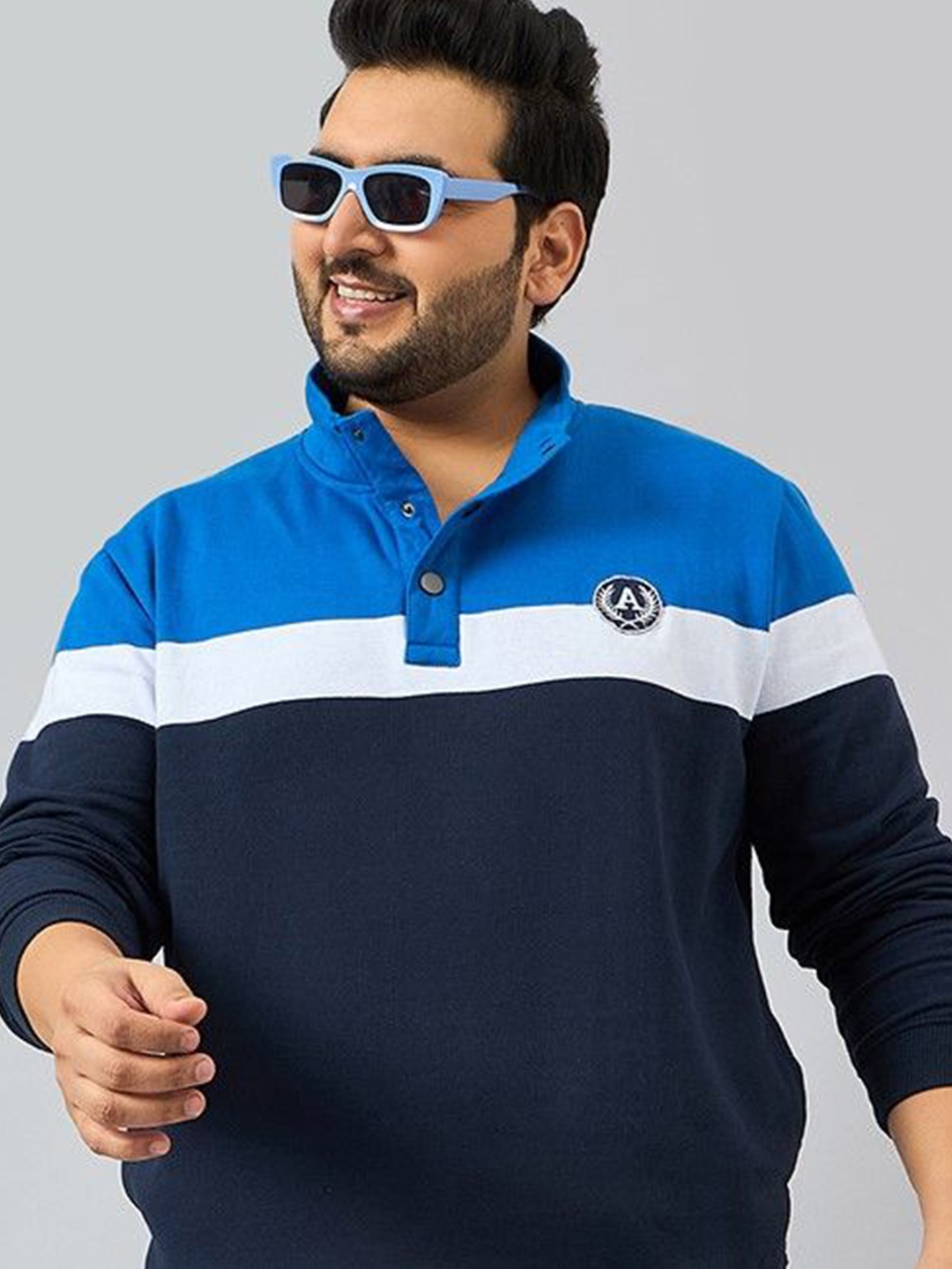 

AUSTIVO Men Plus Size Colourblocked Sweatshirt, Navy blue