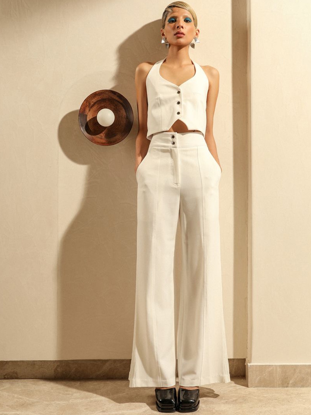 

The Dapper Lady Women Smart Flared Casual Parallel Trousers, Off white