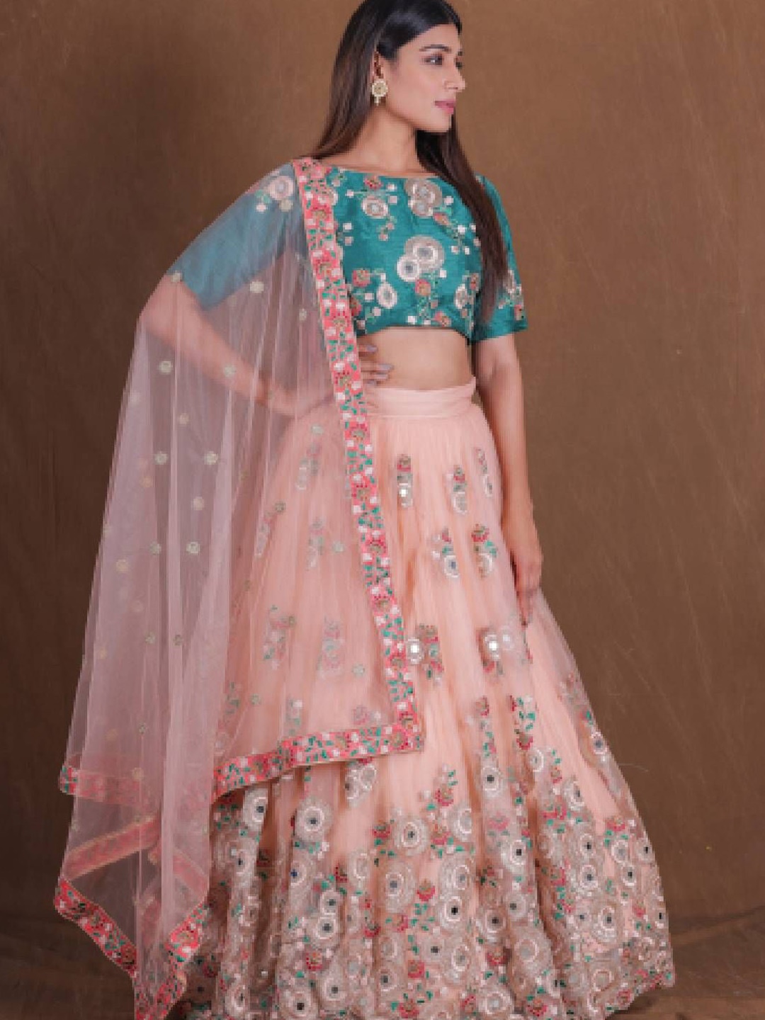 

JIHU CULTURE Embroidered Semi-Stitched Lehenga & Unstitched Blouse With Dupatta, Peach