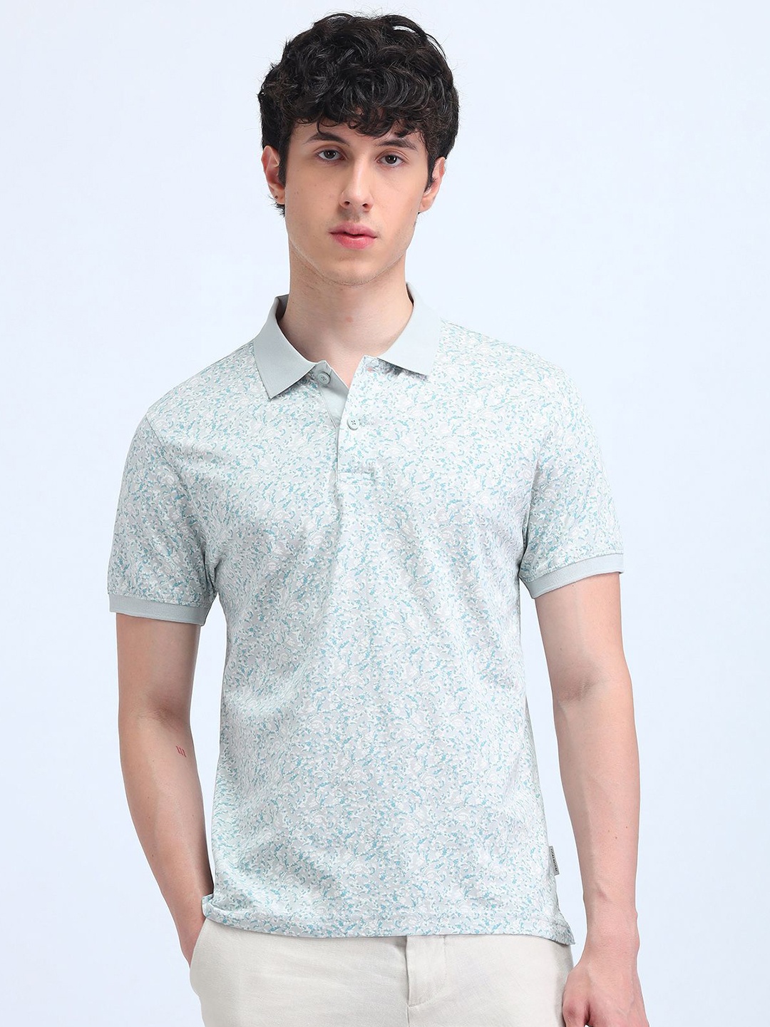 

Flying Machine Men Floral Printed Polo Collar Cotton T-shirt, Blue
