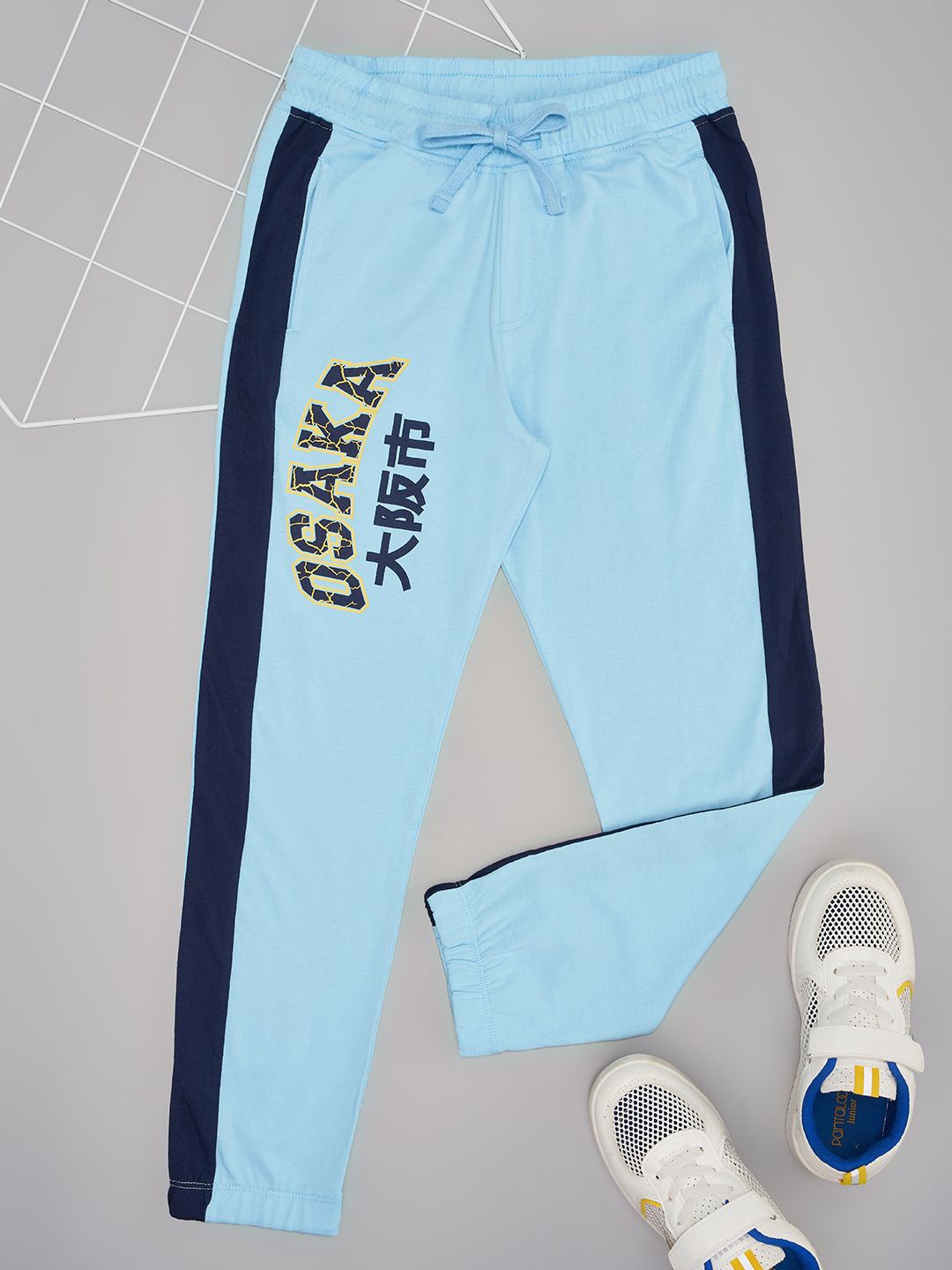 

Pantaloons Junior Boys Printed Cotton Slim-Fit Mid-Rise Jogger, Blue