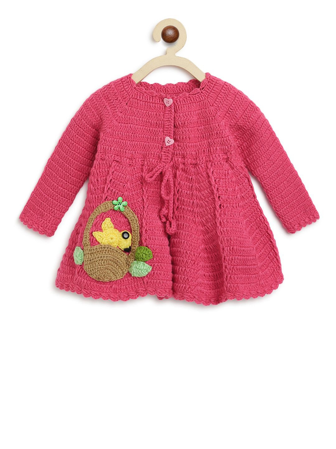 

CHUTPUT Kids Self Design Woollen Longline Cardigan, Pink