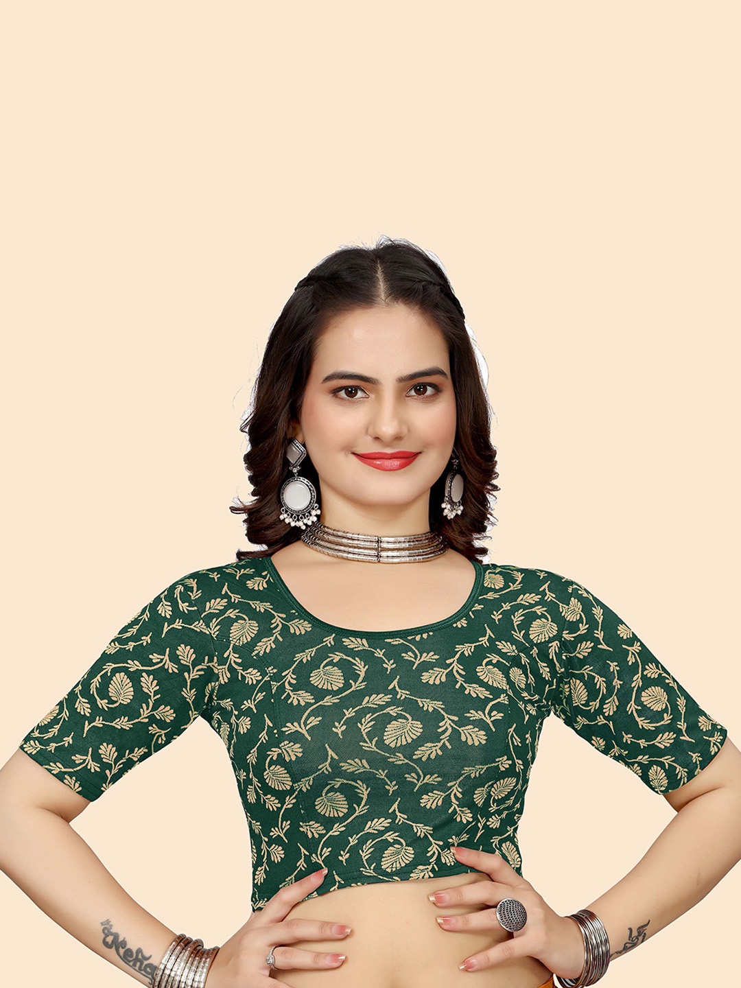 

SHREEJI DESIGNER Women Woven Design Stretchable Saree Blouse, Green