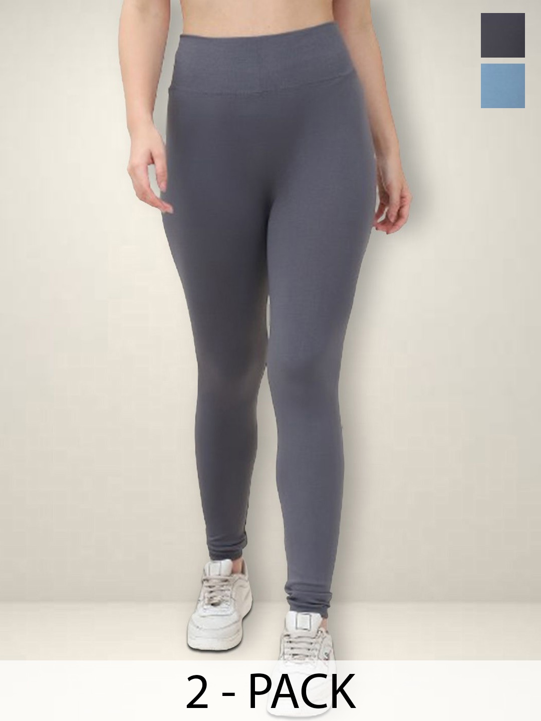 

Jinfo Women Pack Of 2 High-Waisted Ankle-Length Gym Tights, Grey