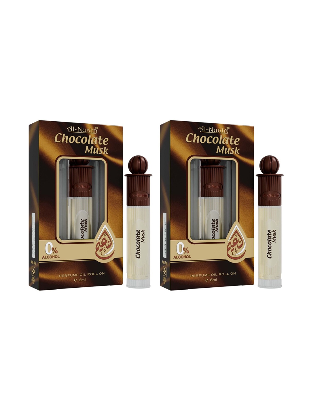 

Al-Nuaim Set Of 2 Chocolate Musk Alcohol Free Attar- 6 ml Each, Brown