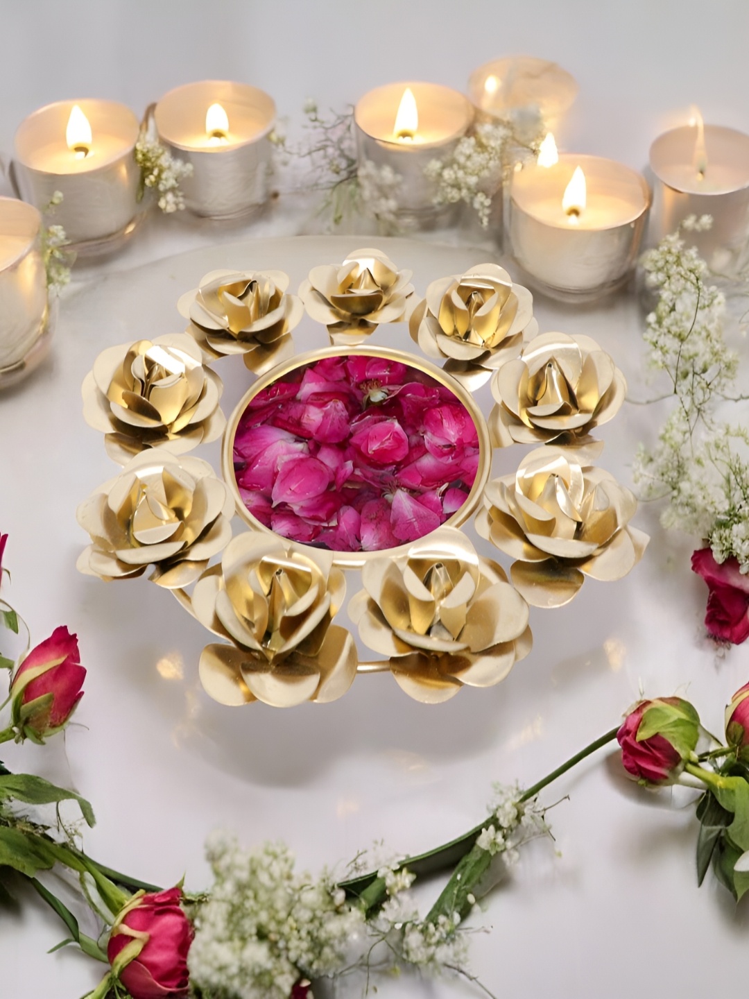 

Extreme Karigari Gold-Toned 2 Pieces Metal Textured Candle Holder