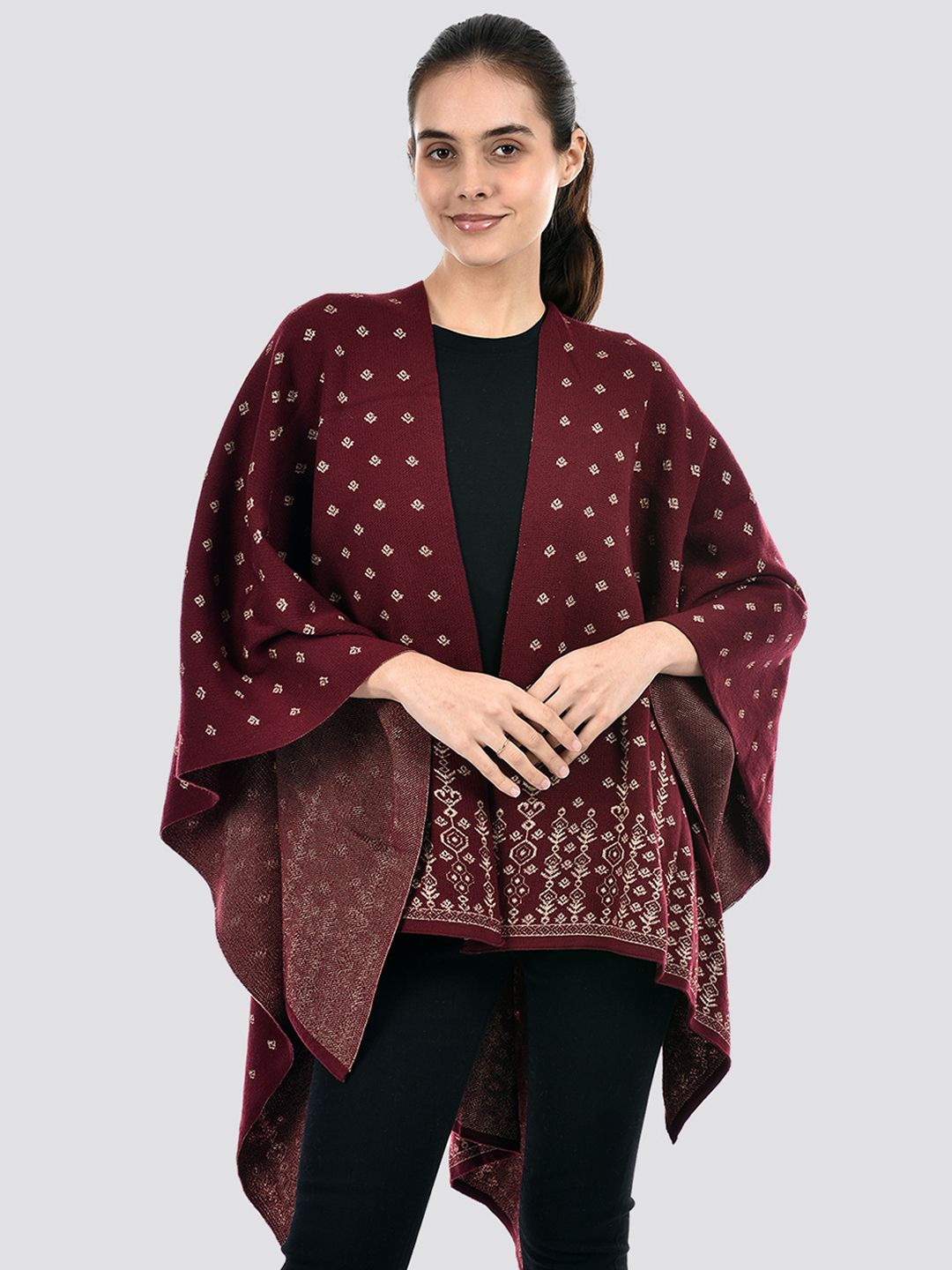 

American Eye Self Design Open Front Acrylic Shrug, Burgundy